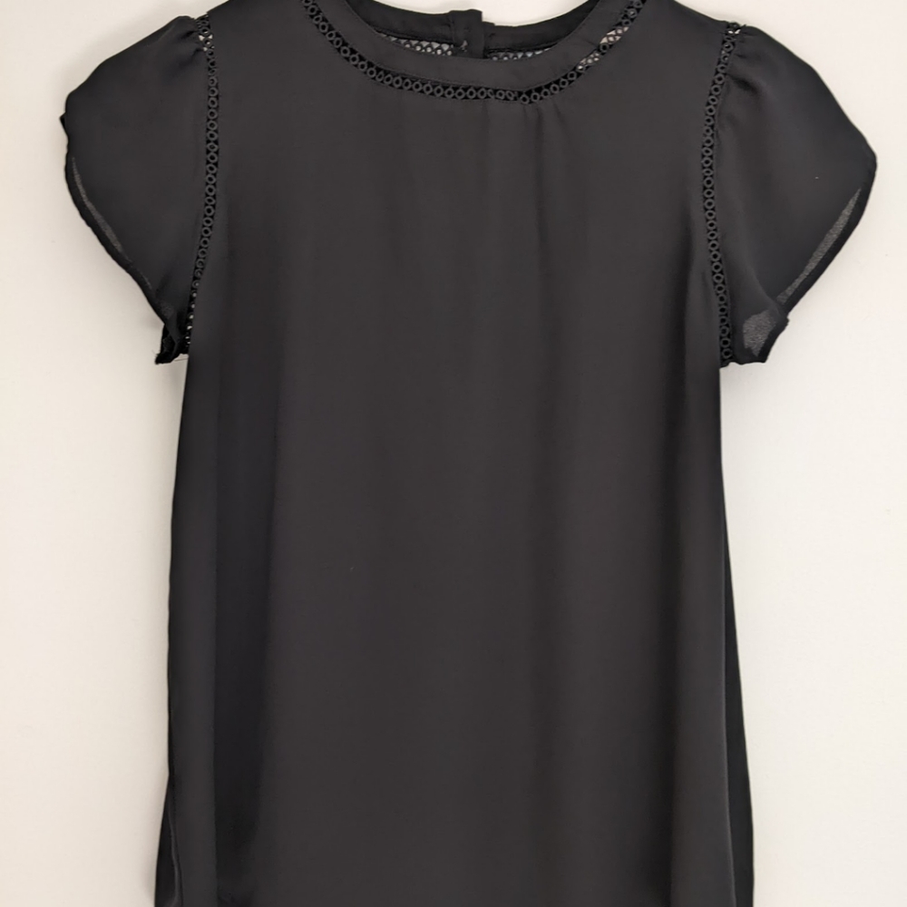 LOFT Black Flutter Cap Sleeve Blouse